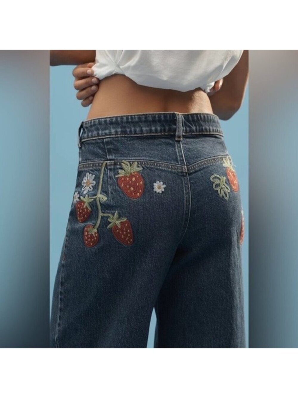 NWT Size 26- Maeve Wide-Leg Jeans Strawberry Embroidered (NWT US$ 158)